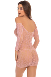 Rene Rofe Skin Tight Demure Long Sleeve Mini Dress Rose Skirts And Club Wear